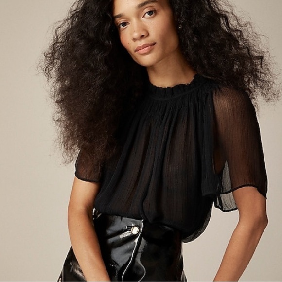 J. Crew Black Crinkle chiffon smocked top - Picture 1 of 8